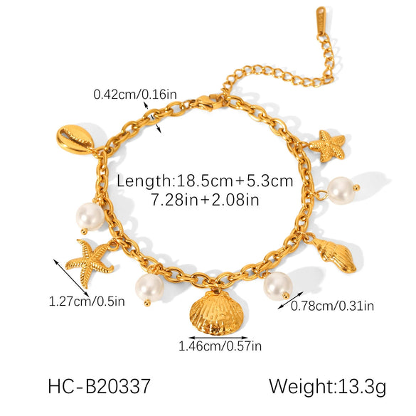 Wholesale Women's Electroplated Stainless Steel Hand Jewelry With Starfish Shell Conch Heart Shape Star Geometric Animals Zodiac Bracelet