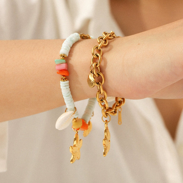 Wholesale Women's Electroplated Stainless Steel Hand Jewelry With Starfish Shell Conch Heart Shape Star Geometric Animals Zodiac Bracelet