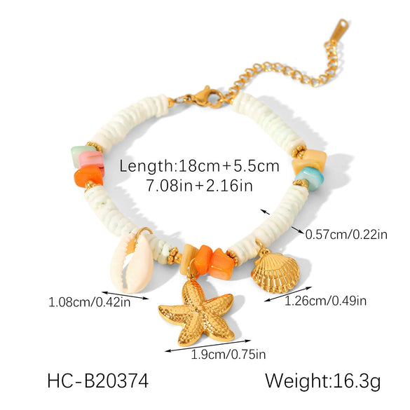 Wholesale Women's Electroplated Stainless Steel Hand Jewelry With Starfish Shell Conch Heart Shape Star Geometric Animals Zodiac Bracelet