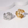 Wholesale Women's Electroplated Stainless Steel Leaf Pattern Open Ring With Ins Style