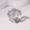 Wholesale Women's Electroplated Stainless Steel Leaf Pattern Open Ring With Ins Style