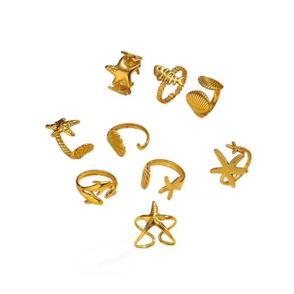 Wholesale Women's Electroplated Stainless Steel Ring With Star Leaf And Animal Patterns