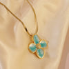 Wholesale Women's Electroplated Stainless Steel Snake Bone Chain Fourpetal Flower Necklace