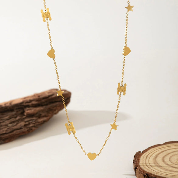 Wholesale Women's Electroplated Stainless Steel Star And Heart Shape Necklace With O Word Chain