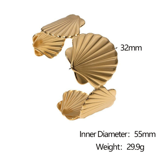 Wholesale Women's Electroplated Stainless Steel Wide Scallop Open Bracelet Light Luxury Hand Jewelry