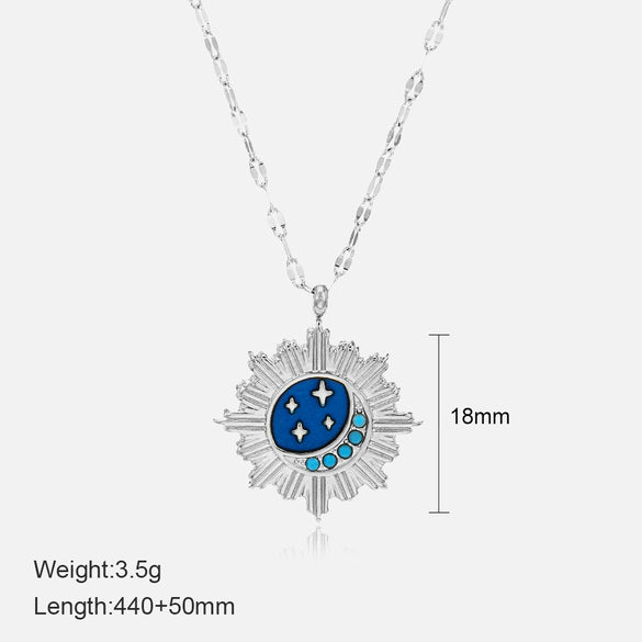 Wholesale Women's Electroplated Star Pattern Stainless Steel And Titanium Steel Drop Oil Necklace With Water Wave Chain