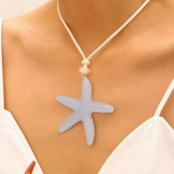 Wholesale Women's Electroplated Star Shape Resin Starfish Necklace With Regular Chain Vacation Style