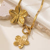 Wholesale Women's Electroplated Titanium Steel And Stainless Steel Flower Necklace With Flat Snake Chain