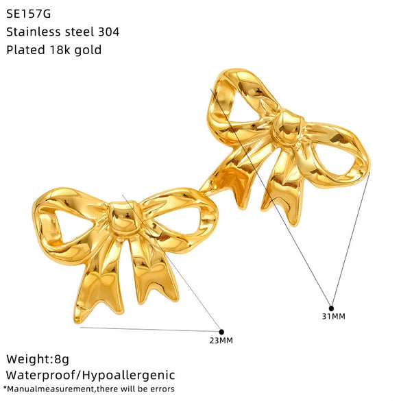 Wholesale Women's Electroplated Titanium Steel Insect And Bow Earrings With Highend Animal Style