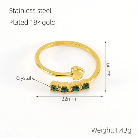 Wholesale Women's Elegant Allmatch Niche Design Sense 316L Stainless Steel 18K Gold Plated Heart Geometric Opening Ring With Diamond
