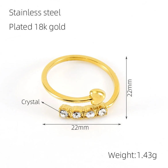Wholesale Women's Elegant Allmatch Niche Design Sense 316L Stainless Steel 18K Gold Plated Heart Geometric Opening Ring With Diamond