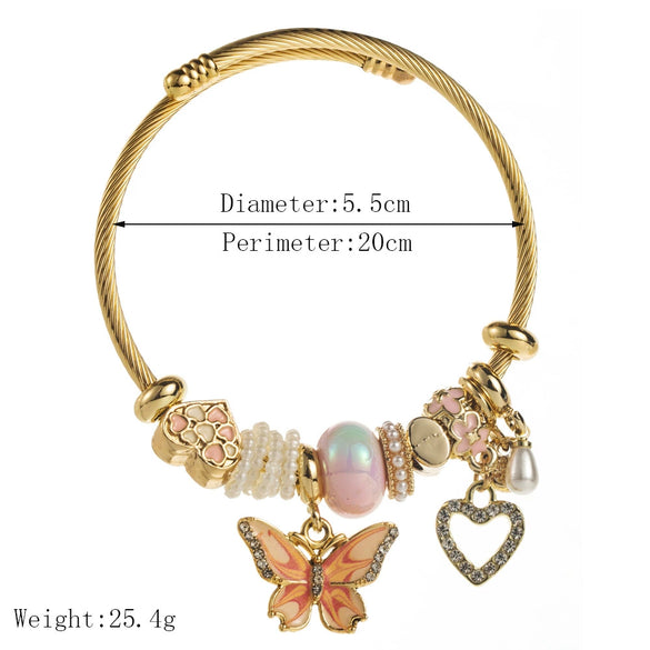 Wholesale Women's Elegant Butterfly Pendant Bracelet Made Of Alloy Stainless Steel With Diamond Design