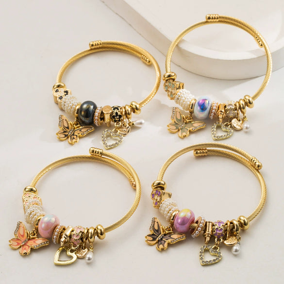 Wholesale Women's Elegant Butterfly Pendant Bracelet Made Of Alloy Stainless Steel With Diamond Design