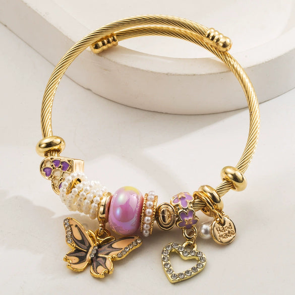 Wholesale Women's Elegant Butterfly Pendant Bracelet Made Of Alloy Stainless Steel With Diamond Design