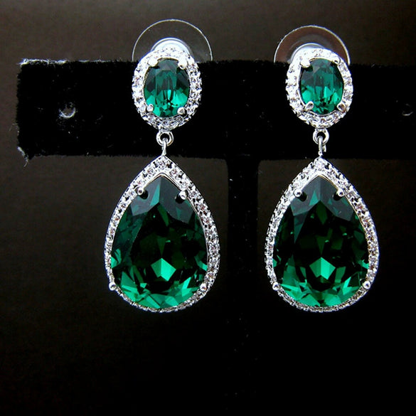 Wholesale Women's Elegant Copper Drop Shape Zircon Earrings
