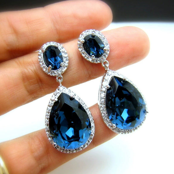 Wholesale Women's Elegant Copper Drop Shape Zircon Earrings