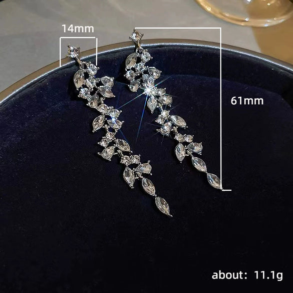 Wholesale Women's Elegant Copper Flower Long Earrings With Tassel Leaf