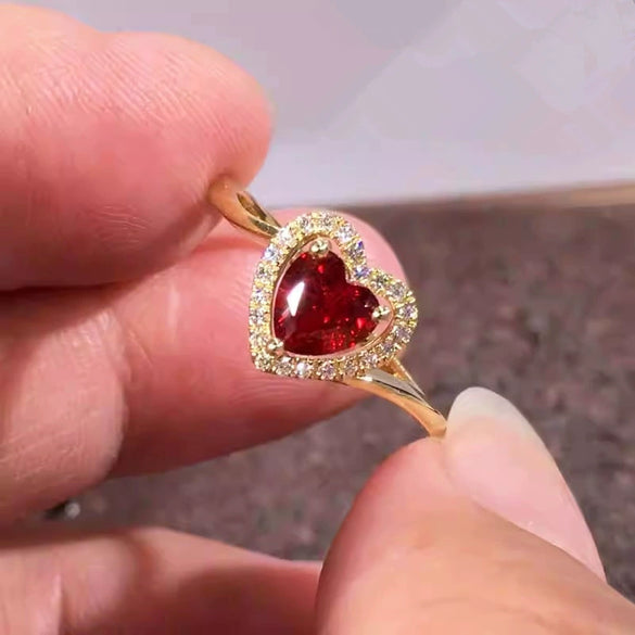Wholesale Women's Elegant Copper Heart Geometric Zirconia Ring