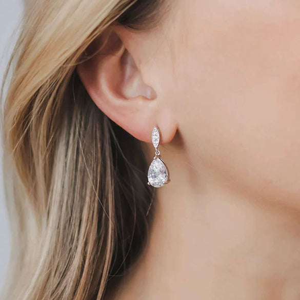 Wholesale Women's Elegant Copper Inlaid Water Drop Zircon Earrings