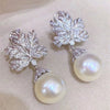 Wholesale Women's Elegant Copper Leaf Geometric Zirconiaencrusted Earrings