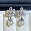 Wholesale Women's Elegant Copper Leaf Geometric Zirconiaencrusted Earrings