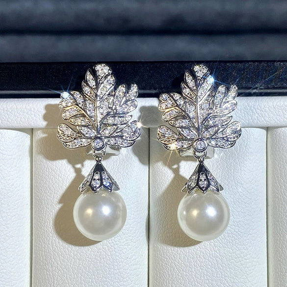 Wholesale Women's Elegant Copper Leaf Geometric Zirconiaencrusted Earrings