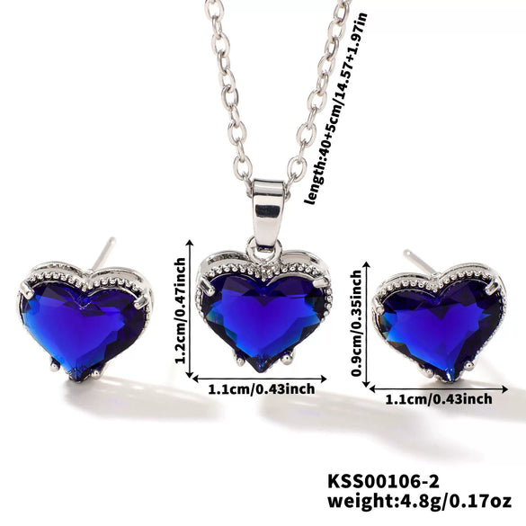 Wholesale Women's Elegant Copper Love Pattern Heartshaped Pendant Earrings And Necklace Threepiece Set With O Chain And Electroplating