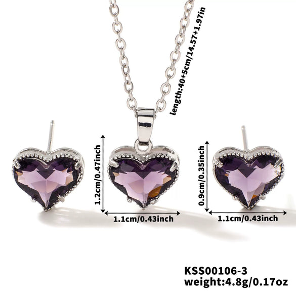 Wholesale Women's Elegant Copper Love Pattern Heartshaped Pendant Earrings And Necklace Threepiece Set With O Chain And Electroplating