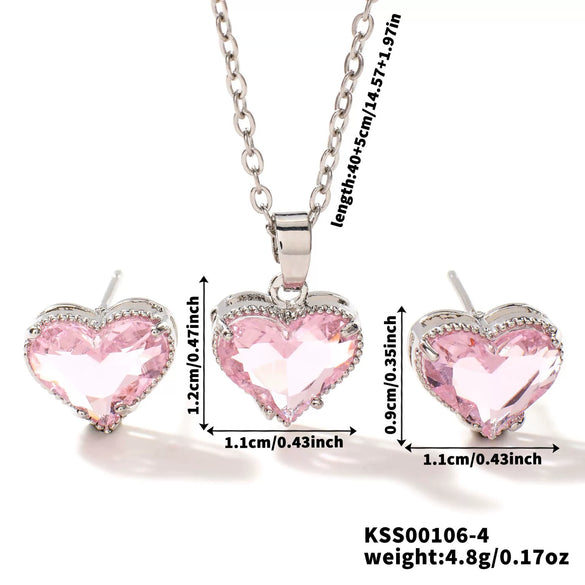 Wholesale Women's Elegant Copper Love Pattern Heartshaped Pendant Earrings And Necklace Threepiece Set With O Chain And Electroplating