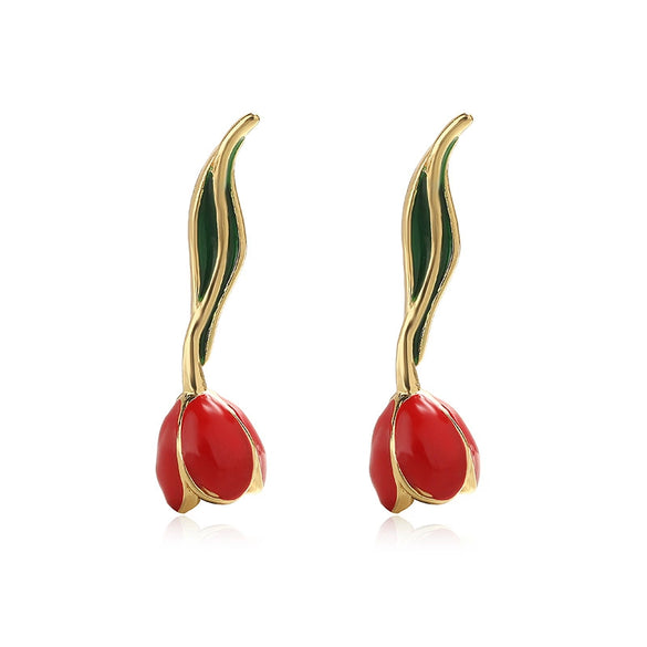 Wholesale Women's Elegant Copper Oildrip Flower Earrings