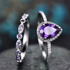 Wholesale Women's Elegant Copper Water Drop Shape Geometric Style Zirconia Microinlaid Ring Twopiece Set