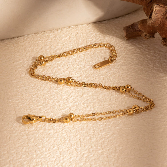 Wholesale Women's Elegant Double Layer Round Bead Bracelet In Stainless Steel With Vacuum Real Gold Electroplating In Pvd Furnace