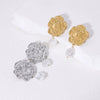 Wholesale Women's Elegant Flowershaped Stainless Steel Emulation Pearl 18K Gold Plated Ear Studs