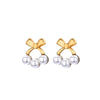 Wholesale Women's Elegant French Imitation Pearl Stainless Steel Earrings With Round Beads Square Love Bow Tie Design And Electroplating Treatment