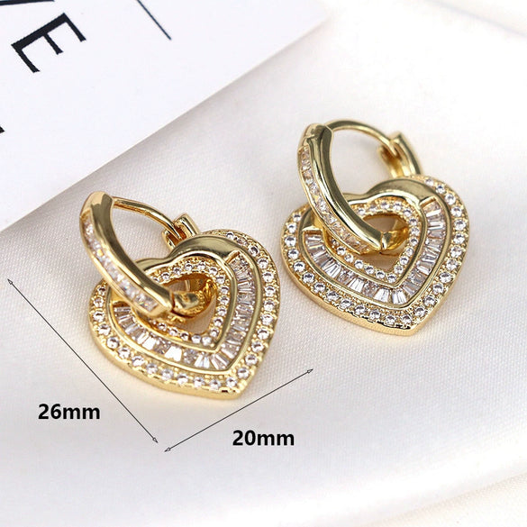 Wholesale Women's Elegant Geometric And Heart Shape Copper Zirconia Ear Clip Earrings