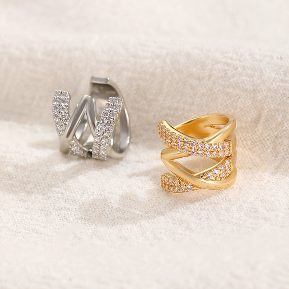 Wholesale Women's Elegant Geometric Copper Goldplated Inlaid Zircon Crosshollowedout Earrings