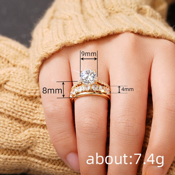 Wholesale Women's Elegant Geometric Copper Ring Threepiece Set With Zirconia