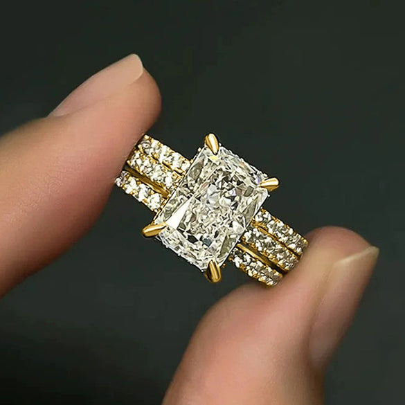 Wholesale Women's Elegant Geometric Copper Ring Threepiece Set With Zirconia