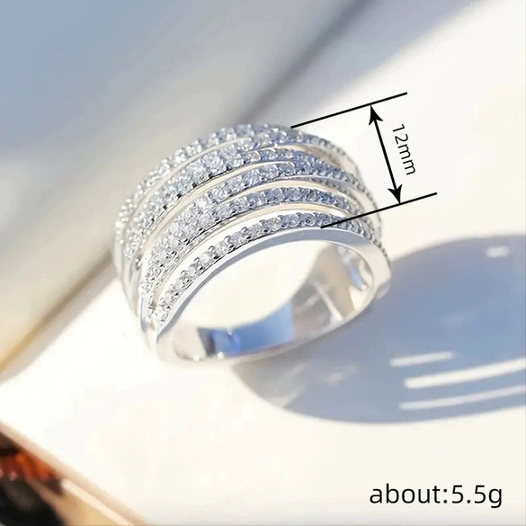 Wholesale Women's Elegant Geometric Copper Ring With Microinlaid Zirconia
