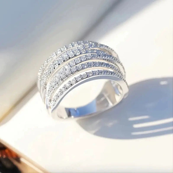 Wholesale Women's Elegant Geometric Copper Ring With Microinlaid Zirconia