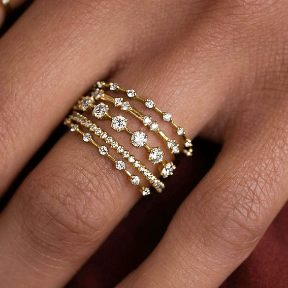 Wholesale Women's Elegant Geometric Copper Ring With Zirconia Design Jewelry