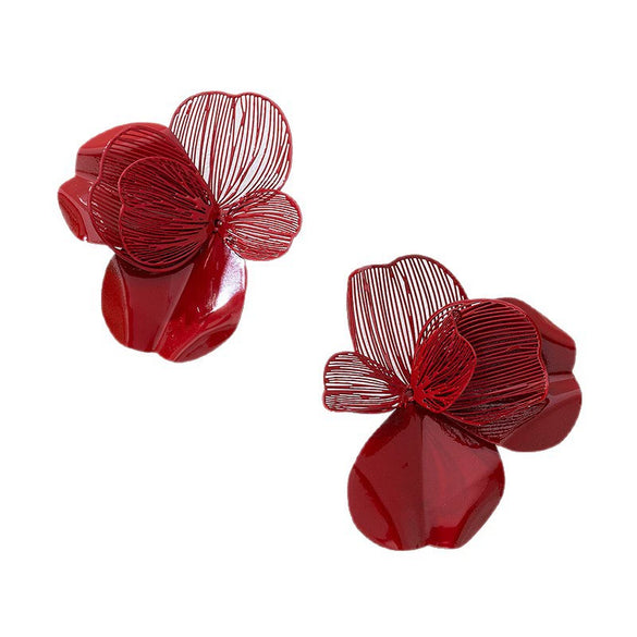 Wholesale Women's Elegant Geometric Floral Hollowout Alloy And Stainless Steel Electroplated Earrings Jewelry
