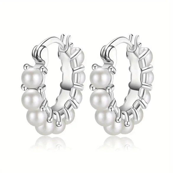Wholesale Women's Elegant Geometric Imitation Pearl Copper Electroplated Earrings