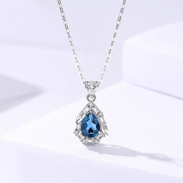 Wholesale Women's Elegant Geometric Inlay S925 Sterling Silver Drop Topaz Clavicle Necklace