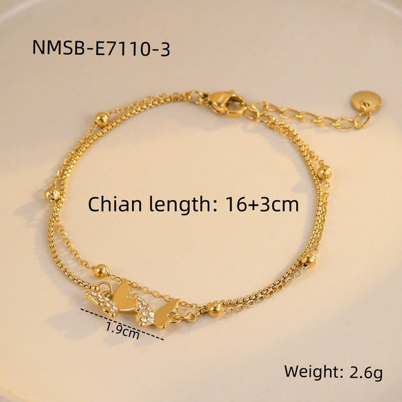 Wholesale Women's Elegant Geometric Love Heart Butterfly Pendant Bracelet In Stainless Steel With 18K Gold Electroplating