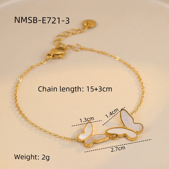 Wholesale Women's Elegant Geometric Love Heart Butterfly Pendant Bracelet In Stainless Steel With 18K Gold Electroplating