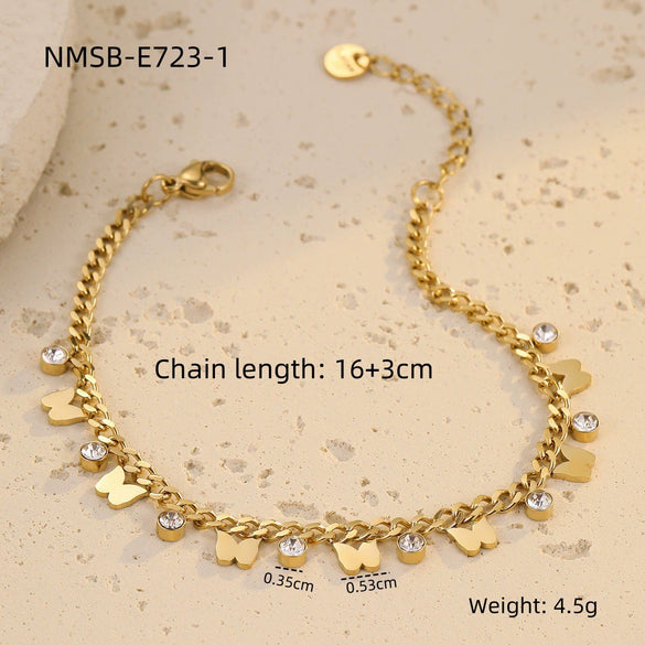 Wholesale Women's Elegant Geometric Love Heart Butterfly Pendant Bracelet In Stainless Steel With 18K Gold Electroplating