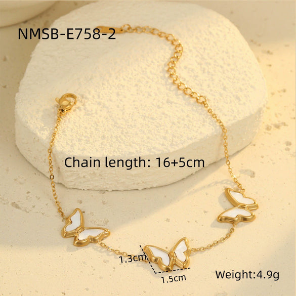 Wholesale Women's Elegant Geometric Love Heart Butterfly Pendant Bracelet In Stainless Steel With 18K Gold Electroplating