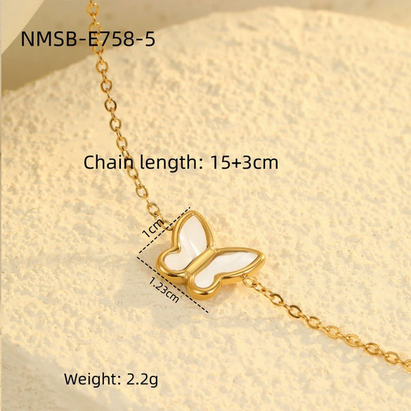 Wholesale Women's Elegant Geometric Love Heart Butterfly Pendant Bracelet In Stainless Steel With 18K Gold Electroplating