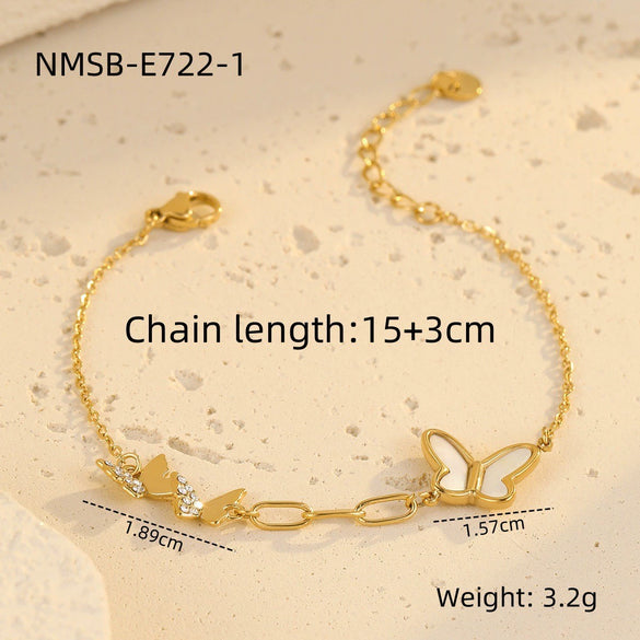 Wholesale Women's Elegant Geometric Love Heart Butterfly Pendant Bracelet In Stainless Steel With 18K Gold Electroplating